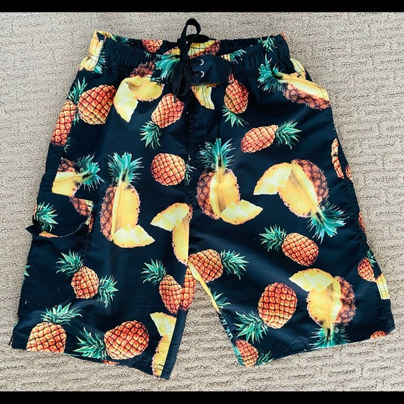 The Image NWT Designer Style PINEAPPLE PRINT Swim TRUNK Shorts Large - Picture 8 of 10